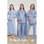 Mecit 1519 Mavi Lohusa Sabahlık Gecelik Pijama Set