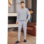 Mecit 2757 Erkek Mavi Büyük Beden Uzun Kollu Pijama Takımı