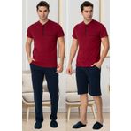 Mecit 2769 Bordo Büyük Beden Şortlu Erkek Pijama Takımı Bordo L