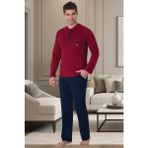 Mecit 2904 Bordo %100 Pamuk Erkek Büyük Beden Pijama Takımı - 5XL
