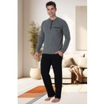 Mecit 2904 Gri%100 Pamuk Erkek Büyük Beden Pijama Takımı Gri 3XL