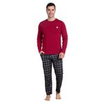 Mecit 3050 Bordo Ekoseli Erkek Büyük Beden Pijama Takımı Bordo L