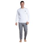 Mecit 3054 Beyaz Ekoseli Erkek Büyük Beden Pijama Takımı Beyaz 3XL