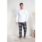Mecit 3082 Beyaz Ekoseli Büyük Beden Kalın Erkek Pijama Takımı