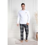 Mecit 3082 Erkek Beyaz Ekoseli Büyük Beden Pijama Takımı