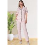 Mecit 5150 Pembe Çizgili Boydan Düğmeli Kadın Pijama Takımı