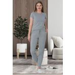 Mecit 5624 Ekru Çizgili Gri Kadın Spor Pijama Takımı