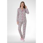 Mecit 5923 Flamingo Desenli Boydan Düğmeli Kadın Pijama Takımı