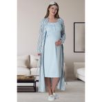 Mecit 6006 Mavi Çizgili Uzun Sabahlıklı Lohusa Gecelik Takım