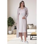 Mecit 6006 Pembe Çizgili Uzun Sabahlıklı Lohusa Gecelik Takım