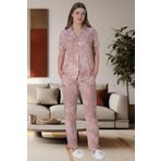 Mecit 6014 Pudra Çiçek Desenli Boydan Düğmeli Kadın Pijama Takımı