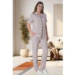 Mecit 6016 Pembe Çizgili Boydan Düğmeli Kadın Pijama Takımı