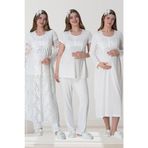 Mecit 6060 Ekru Dantel Sabahlıklı Gecelik Pijama Lohusa Set
