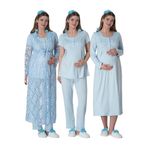 Mecit 6060 Mavi Dantel Sabahlıklı Gecelik Pijama Lohusa Set