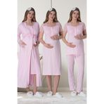 Mecit 6065 Pembe Uzun Sabahlıklı Gecelik Pijama Lohusa Set