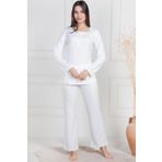 Mecit 6104 Bayan Ekru Büyük Beden Uzun Kollu Pijama Takımı