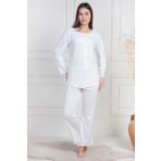 Mecit 6105 Ekru Kadın Büyük Beden Boydan Düğmeli Pijama Takımı