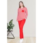 Mecit 6201 Kırmızı Çizgili Büyük Beden Kadın Pijama Takımı