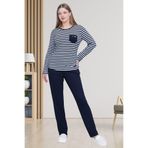 Mecit 6201 Lacivert Çizgili Büyük Beden Kadın Pijama Takımı