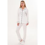 Mecit 6307 Ekru Boydan Düğmeli Kadın Pijama Takımı