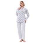 Mecit 6315 Mavi Kadın Boydan Düğmeli Büyük Beden Pijama Takımı