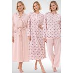 Mecit 6318 Pudra Büyük Beden Kadın Sabahlık Pijama Gecelik Set