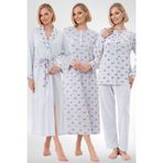 Mecit 6319 Mavi Büyük Beden Kadın Sabahlık Pijama Gecelik Set