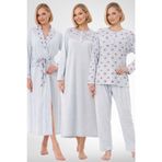 Mecit 6320 Mavi Büyük Beden Kadın Sabahlık Pijama Gecelik Set