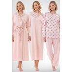 Mecit 6320 Pudra Büyük Beden Kadın Sabahlık Pijama Gecelik Set