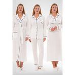 Mecit 6335 Ekru Kadın Sabahlık Gecelik Pijama 4'lü Set