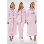Mecit 6335 Pembe Kadın Sabahlık Gecelik Pijama 4'lü Set
