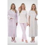 Mecit 6385 Pembe Büyük Beden Kadın Sabahlık Pijama Gecelik Set