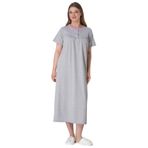 Mecit Pijama 6040 Pembe Puantiyeli Gri Büyük Beden Kadın Gecelik Gri 3XL