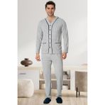 Mecit Pijama Mecit 22767 Gri Önden Düğmeli Büyük Beden Erkek Pijama Takımı - 2XL