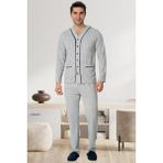 Mecit Pijama Mecit 22767 Gri Önden Düğmeli Büyük Beden Erkek Pijama Takımı - 4XL
