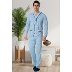 Mecit Pijama Mecit 22767 Mavi Önden Düğmeli Büyük Beden Erkek Pijama Takımı - 2XL