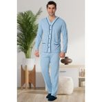 Mecit Pijama Mecit 22767 Mavi Önden Düğmeli Büyük Beden Erkek Pijama Takımı - 4XL