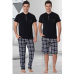 Mecit Pijama Mecit Lacivert Ekoseli %100 Pamuk 3'lü Büyük Beden Erkek Pijama Takımı 2901