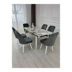 MEDA CONCEPT 6 Kişilik Açılabilir Yemek Masası Takımı Mdf Masa Takımı Beyaz Mermer Desenli MDF Yemek Masası