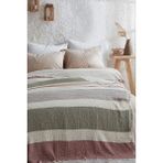 Medaillon Home Çizgili 4 Katlı Müslin %100 Pamuklu Çift Taraflı Yatak Örtüsü - Pike 220X240 - Bej Çizgili - 220 x 240 cm