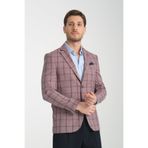 Medardo Erkek Bordo Ekoseli Slim Fit Dar Kesim Mono Yaka Spor Blazer Ceket Bordo 58