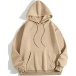 Medi Giyim Erkek 3 Iplik Pamuklu Kapüşonlu Kanguru Cepli Sweatshirt Hoodie - Bej - XL