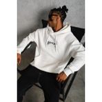 Medi Giyim Erkek Baskılı Kapüşonlu ve Kanguru Cepli Sweatshirt Hoodie - Beyaz - XL