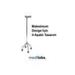 Medilabs Profesyonel Quadripod Denge Bastonu 4 Ayaklı Baston Kaymaz Taban