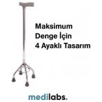Medilabs Profesyonel Quadripod Denge Bastonu 4 Ayaklı Tripot Model Kaymaz Pabuç Ayarlanabilir Alüminyum Baston