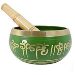 Meditasyon kasesi için Tibet şarkı söyleme kasesi, ücretsiz şarkı söyleme kasesi minderli, 10 cm (Yeşil)