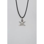 Meditasyon - Yoga - Ruhani - Siyah Deri İp Kolye - Antik Gümüş Kaplama - Kadın Erkek - 60 Cm