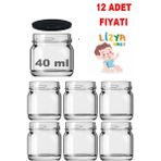 Mediterian 12'li 40 cc Cam Kavanoz Seti, reçel, bal, şekerleme, siyah kapak, şeffaf cam, 18+ parça - Altın - 1,3 lt