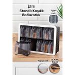 Mediterian 12'li Kendinden Yapışkanlı Baharatlık Seti, Siyah-Beyaz, Standlı, Etiketli, 300 ml - Ahşap - 1 lt