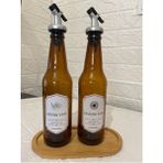 Mediterian 2'li cam zeytinyağlık seti, bambu detaylı, şık ve kullanışlı, 300 ml, kahverengi - Şeffaf